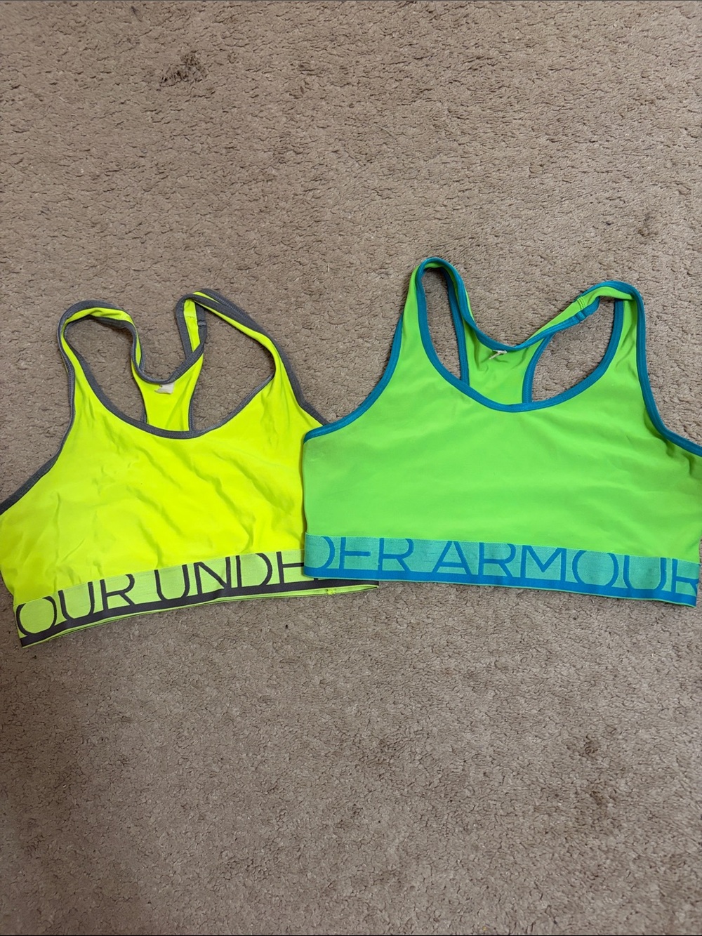 Under Armour Neon Yellow & Lime Green Athletic Sports Bras - 2 Pack